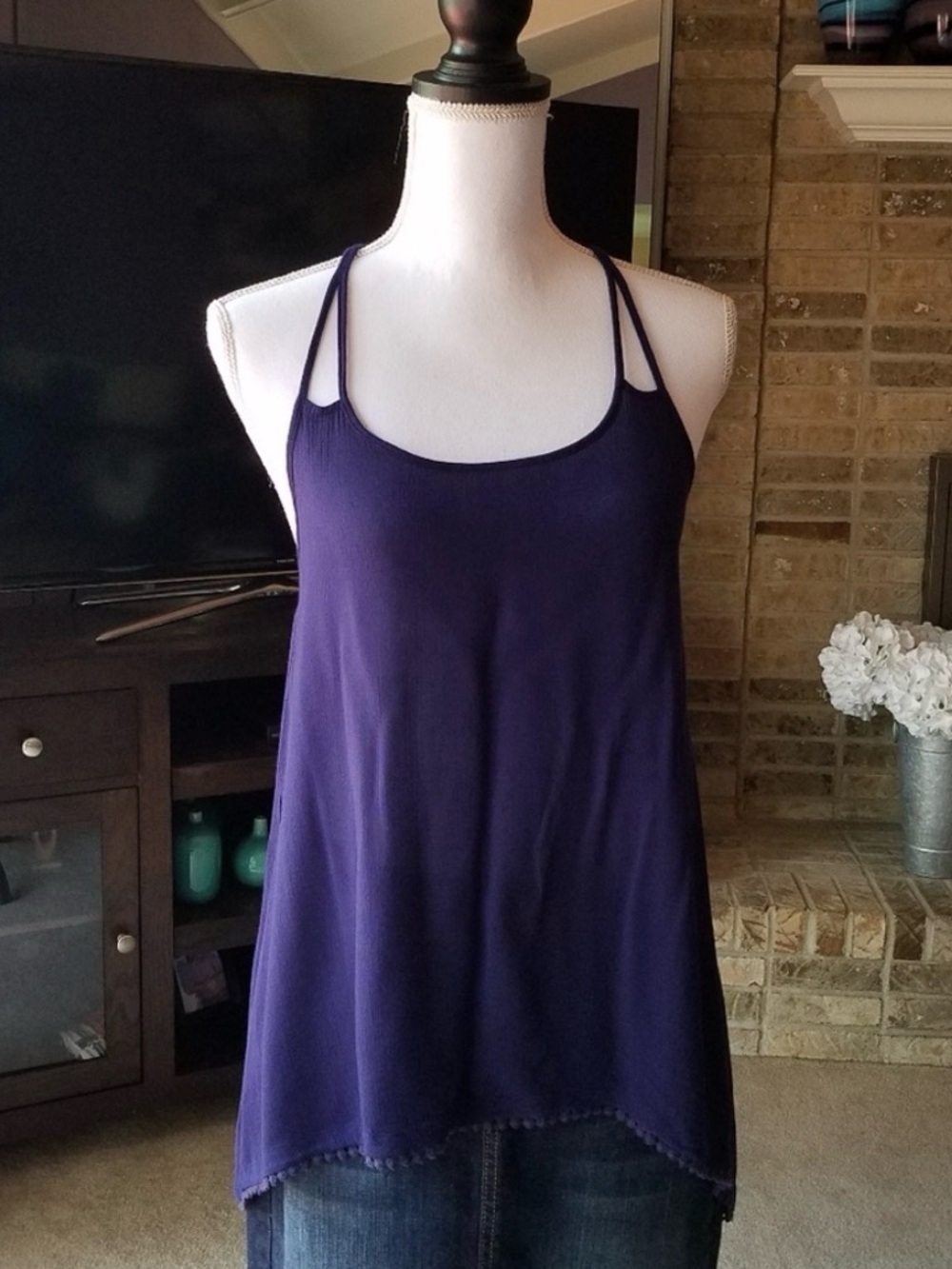 Dark Navy Blue Lace-up Racerback Gauze Tank Top Casual NEW